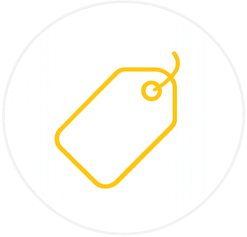 Simple yellow price tag icon in a white circle.