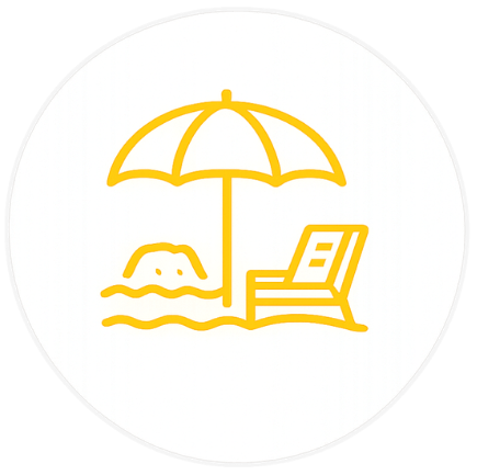 Yellow outline of a beach chair and umbrella.